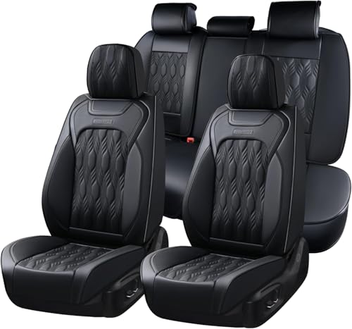 Coverado Car Seat Cover, Black Seat Cover for Cars, Luxury Leather Seat Covers Full Set with Embossed Pattern, Waterproof Car Seat Protector Car Seat Cushions Universal Fit Most Vehicle - color: Embossed-Black, size: FullSet