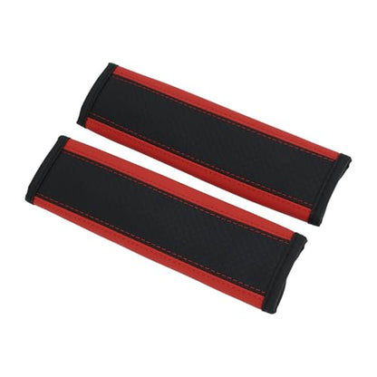 Black Red Seat Belt Cover Pad Faux Leather 24cm Seatbelt Strap Cushion Shoulder Padding 2 Pcs - color: Black,Red