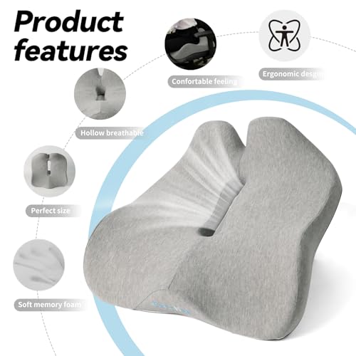 18x16 Inch Memory Foam Seat Cushion for Office, Car, Travel | Grey Chair Cushions with Removable Cover, Non-Slip Bottom and Carry Handle - color: Gray
