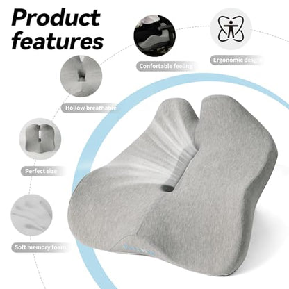 18x16 Inch Memory Foam Seat Cushion for Office, Car, Travel | Grey Chair Cushions with Removable Cover, Non-Slip Bottom and Carry Handle - color: Gray