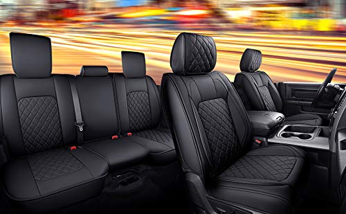 Aierxuan Dodge Ram Rear Seat Covers Waterproof Leather Custom Fit 2009-2026 1500, 2010-2026 2500/3500 Crew Quad Regular Cab Pickup Compatible with Split Bench 40/60(Rear Seat/Black-Red) - color: Rear Seat/Black-Red