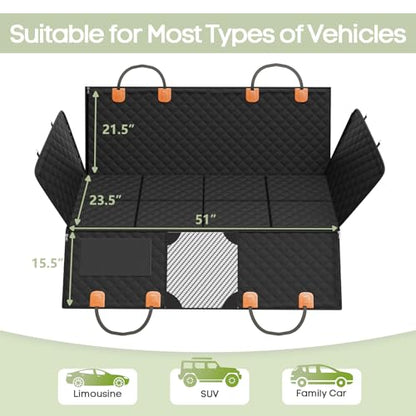 Dog Car Seat Cover for Back Seat, Hard Bottom Back Seat Extender Supports 400lbs, Waterproof Rear Seat Pet Cover, Dog Hammock with Mesh Window for Car SUV