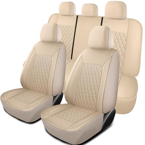 HChengkikz Seat Covers for Cars, Breathable and Waterproof Car Seat Covers, Premium Automotive Airbag Compatible Universal Fit for Cars Sedans SUVs Vans and Trucks (Full Set, Beige) - color: N1 Beige, size: Full Set