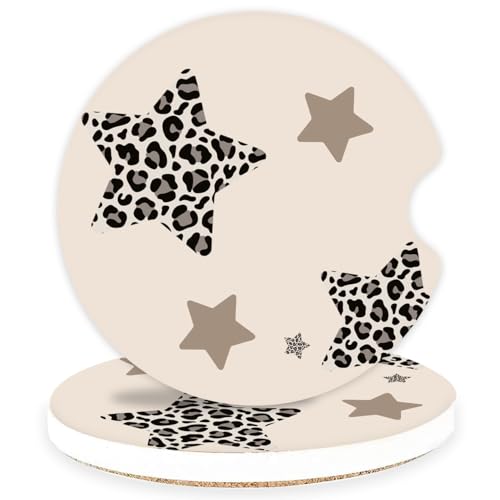 Ceramic Car Coasters – Absorbent Car Cup Holder Coaster Set for Women, Cute Aesthetic Car Accessories for Girls, 2 Pack (Oatmeal) - color: Oatmeal