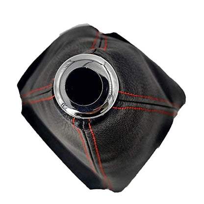 Universal Car Shift Knob Boot Dust Cover, Shift Boot Cover, Made of Black Pu Leather with Black Seams Red Seams and Blue Seams (Red/ABS)