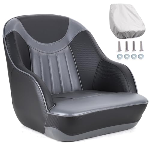 NORTHCAPTAIN Pontoon Boat Seat Captain Bucket Seat with Boat Seat Cover - color: D-Charcoal/Black