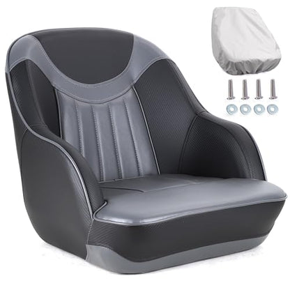 NORTHCAPTAIN Pontoon Boat Seat Captain Bucket Seat with Boat Seat Cover - color: D-Charcoal/Black