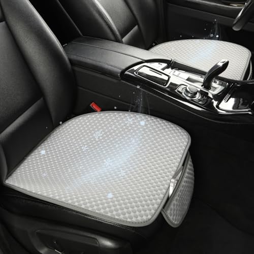 Ice Silk Front Car Seat Cover Protector Anti-Slip Bottom Seat Cover Fits 95% of Vehicles,Wrapping Around The Bottom,(Gray-2Pcs)