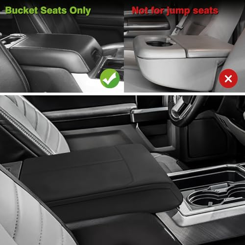 Center Console Armrest Cover Fit for Ford F150 2015-2020 & F250 F350 F450 2017-2022 & Expedition 2018-2024 Accessories, Armrest Pad Console Lid Cushion Vegan Leather 1-Inch Thick(Bucket Seat) - size: 4) 17-22 |F250/F350/F450| Bucket Seat, +Thick