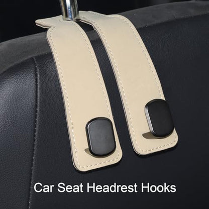 Purse and Bag Hook for Car, Zinc Alloy Seat Headrest Hooks, Upgraded Leather Car Seat Back Purses Hanger and Bags Holder (Beige, 2Pack) - color: Beige