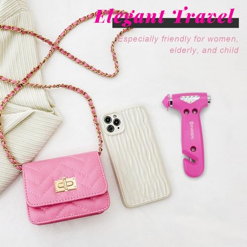SINSEN Car Safety Hammer, Automotive Window Breaker and Seatbelt Cutter for Women, Roadside Emergency Kit, 3 in 1 Escape Tools, Road Trip Essential and Must Haves (2, Pink) - color: Pink & Blue, size: 2