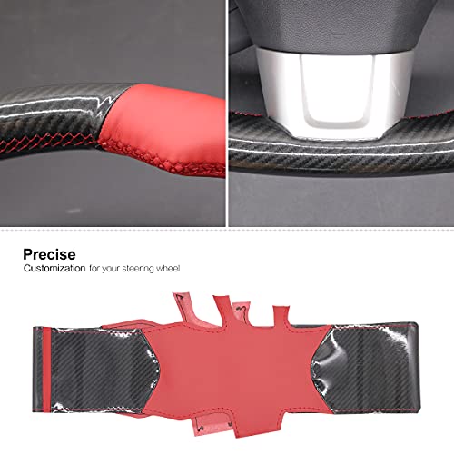 MEWANT Hand-Sewing DIY Black Glossy Carbon Fiber + Red Microfiber Leather Car Steering Wheel Cover for Subaru WRX (STI) 2015-2019 / Levorg 2015-2019/ WRX Steering Wheel Cover Accessories - color: style-18：Black Glossy Carbon Fiber+Red PU Leather