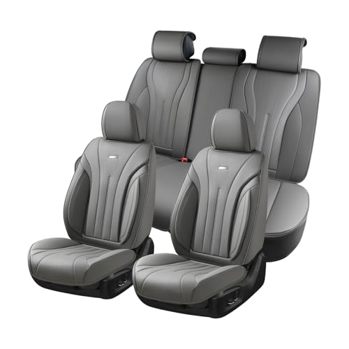 Coverado Car Seat Covers Full Set, Luxury Nappa Leather Seat Covers, Waterproof Seat Cover for Cars, Front and Rear Seat Cover Car Seat Protector, Automotive Seat Cover Universal Fit Most Cars(Gray) - color: Gray, size: FullSet
