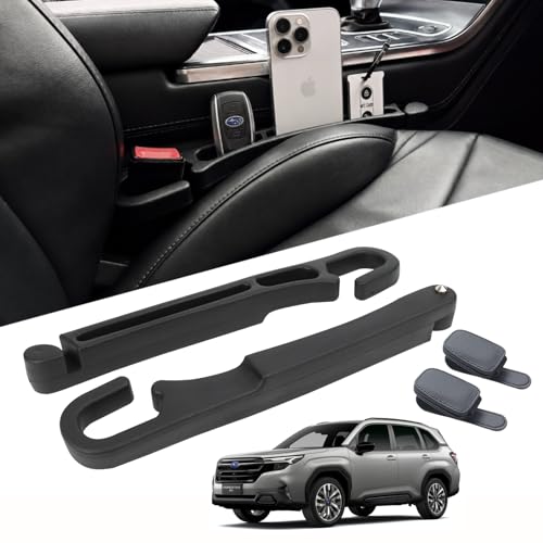 2-Pack Car Seat Gap Filler Compatible with Subaru Outback, Forester, Crosstrek, Ascent & Solterra Accessories, Seat Gap Organizer with Emergency Glass Breaker & 2 Sunglasses Holders, Black