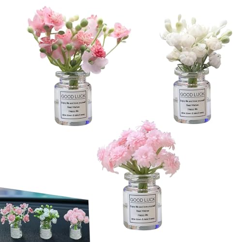 3 PCS Mini Glass Flowers, Car Dashboard Decorations Aesthetic Decor | Cute Car Accessories, Flower Car Decor, Aesthetic Interior Ornament, Fun Auto Charms, Daisy Gifts for Women, Plant Desk Stuff