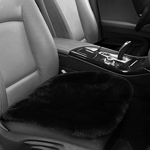IRIWOOL Genuine Sheepskin Auto Seat Pad, Australian Soft Wool Seat Cover Breathable and Sweat-Wicking Comfort Warm Universal Fit,19.2 inch x19.2 inch (Front seat Cushion 1pc, Black) - color: Black, size: 1 Count (Pack of 1)