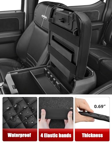 KBH Center Console Armrest Cover for 2023 2024 2025 2026 Ford F250 F350 F450 F550 Super Duty, Vinyl Leather Trim, Arm Rest Lid Cushion Protector, Anti-Scratch, Black (Fits Bucket Seat Console Only)