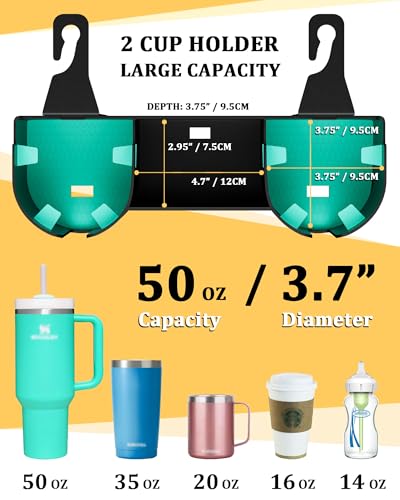Car Headrest Backseat Cup Holder 3.7" with Organizer, High Capacity 4 in 1 Seat Back Organizer with Headrest Hooks, Multifunctional Storage for Car Travel Accessories Compatible with Most Vehicles - color: BLACK+MINT GREEN, size: 2 Pack