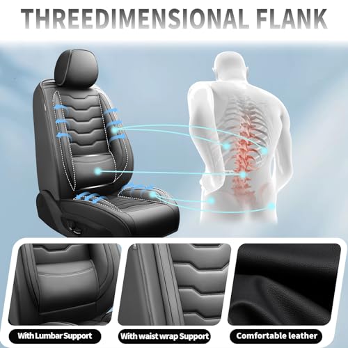 Fit Civic Car Seat Covers Compatible with Honda Civic 2001-2025 2026 -Premium Leather， Waterproof Breathable， All-Weather Seat Cushion Protecto&Airbag Compatible (2 Front Seat Black) - color: Front Pair 【Black #02】, size: For Honda Civic 2001-2025 2026