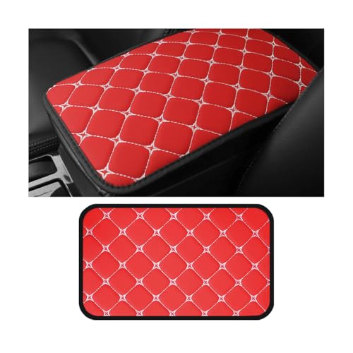 HZEL Car Center Console Cushion Pad, PU Leather Vehicle Armrest Protection Cover, Waterproof Automotive Interior Arm Rest Seat Box Mat Accessories, Universal for SUV, Sedan, Truck (Red) - color: Red