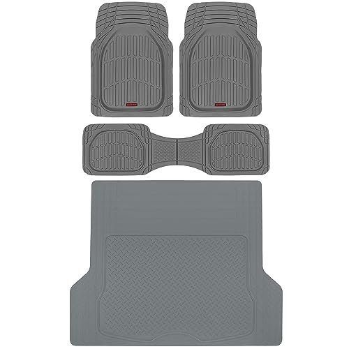 Motor Trend FlexTough™ Deep Dish Contours Rubber Car Floor Mats with Trunk Mat Cargo Liner, Front & Rear Combo Set fits Most Car SUV Van Coupe Sedan, Heavy Duty All Weather Trim to Fit - color: Gray, size: X-Large