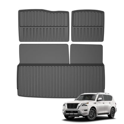 AOMSAZTO Cargo Mat Compatible with 2019-2024 Nissan Armada: All Weather TPE Custom Fit Cargo Liner & Backrest Liners for Armada & QX80 - style: 11)19-24 Armada Cargo Mat and Seatback Mat