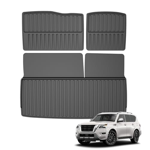 AOMSAZTO Cargo Mat Compatible with 2019-2024 Nissan Armada: All Weather TPE Custom Fit Cargo Liner & Backrest Liners for Armada & QX80 - style: 11)19-24 Armada Cargo Mat and Seatback Mat