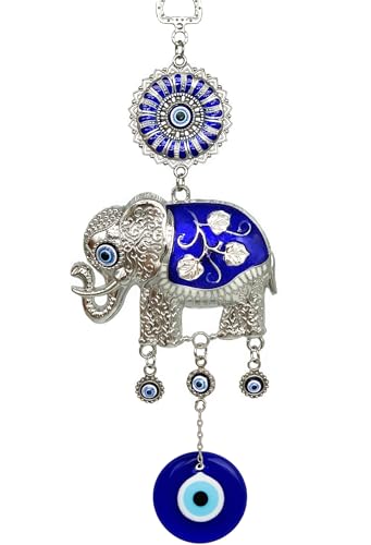 Turkish Blue Evil Eye Lucky Elephant Amulet – Hanging Ornament for Home Office Car Decor -CL16
