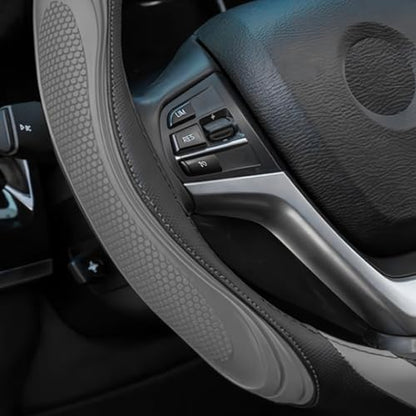 15 Inch Car Leather Steering Wheel Cover, Automotive Accessories Elastic Breathable Anti-Slip Soft Wheel Protector Fits Men and Women, Suitable for SUVs, Trucks, Vehicles and RVs (Gray) - color: Gray
