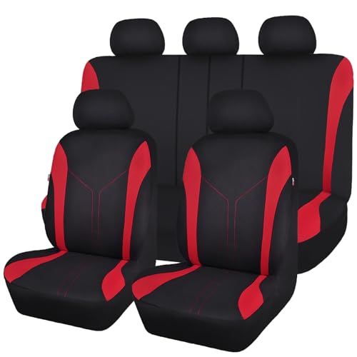 Flying Banner Car Seat Covers Front Seats and Rear Bench Mesh Fabric Rear Bench Split Polyester Cover Easy Installation SUV CAR Woman Lady Femal (Full Set, Black Red) - color: Black Red, size: Full Set