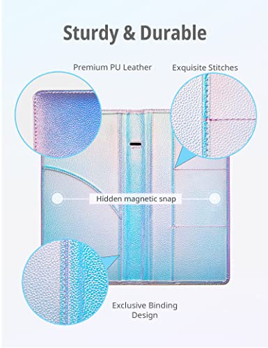 Mymazn Car Registration and Insurance Holder, PU Leather Glove Box Car Organizer with Magnetic Closure, Car Document Holder for Driver's License & Essential Documents (Iridescent blue) - color: Iridescentblue