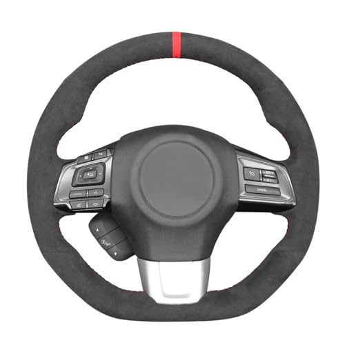 MEWANT Hand Sewing Breathable Car Steering Wheel Cover for Subaru WRX 2015-2021 / WRX STI 2015-2021 Steering Wheels Accessories for Subaru WRX (STI) - color: style-12：Dark Gray Alcantara+Red Marker+Red Thread