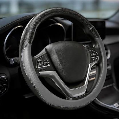 Car Steering Wheel Cover, Durable Leather Cover with Anti-Slip Lining, Microfiber PU Leather Elastic Steering Wheel Protector, Comfortable Non-Slip Steering Wheel Covers for Autos (Grey) - color: Grey