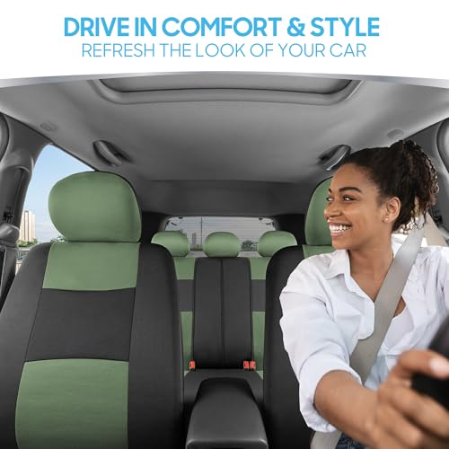 BDK PolyPro Car Seat Covers Full Set Front & Rear - Black/Green - color: Green