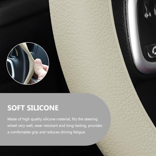 Car Steering Wheel Cover, 13 to 14 Inches Non-Slip Soft Silicone Steering Wheel Protector, Stretchable Elastic Steering Wheel Cover Fits Most Cars for Men and Women (Beige) - color: Beige