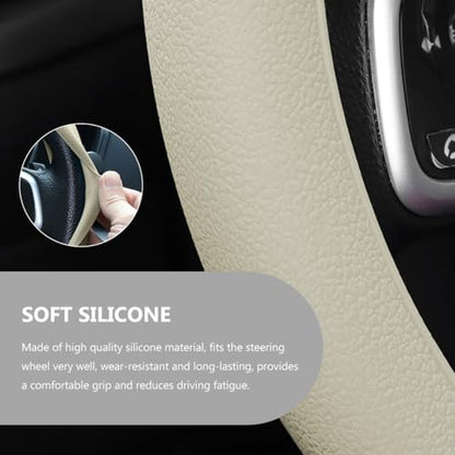 Car Steering Wheel Cover, 13 to 14 Inches Non-Slip Soft Silicone Steering Wheel Protector, Stretchable Elastic Steering Wheel Cover Fits Most Cars for Men and Women (Beige) - color: Beige