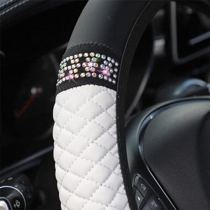 Osilly Bling Car Steering Wheel Cover, 15 Inch Rhinestones Soft Leather Elastic Steering Wheel Protector, Sparkly Crystal Diamond for Women Girls (White) - color: White