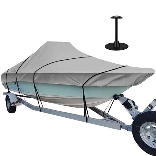 iCOVER Center Console Boat Cover, 600D Heavy Duty Marine Grade Waterproof Tear Resistant Boat Covers, Fits Boats 20'-22' Long Beam Width up to 106", Trailerable Boat Cover with Support Pole, Grey