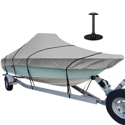iCOVER Center Console Boat Cover, 600D Heavy Duty Marine Grade Waterproof Tear Resistant Boat Covers, Fits Boats 17'-19' Long Beam Width up to 102", Trailerable Boat Cover with Support Pole, Grey - color: Grey, size: 17ft-19ft long and beam width up to 10