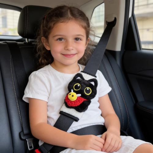 2 PCS Short Plush Seat Belt Cover Pad, Cute Kawaii Animal Cat Soft Seatbelt Covers for Kids Women, Seatbelt Cushion, Car Seat Strap Pads (Red) - color: Red