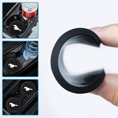 Car Cup Holder Coasters, 2PCS Non-Slip Silicone Car Coasters for Drink Holder Compatible with Mustang Snake Speedstar Evos Everest GT Shelby Mach-E Grand, Vehicle Inner Accessories for Cup Insert Mat