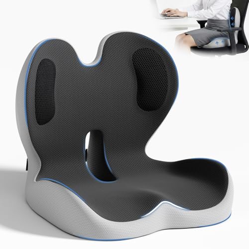Seat Cushion,Memory Foam Chair Cushion for Office and Car,Ergonomic Coccyx Seat Cushion for Tailbone,Sciatic Nerve,Back Pressure Relief,Lumbar Support Pilow for Office,Car,Truck,Desk Chair - color: Black Grey