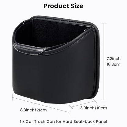 1797 Car Trash Can for Back Seat, Automotive Garbage Bin Clip on Front Seat Back, PU Leather with Leakproof Removable Plastic Liner, 0.42 Gallon Capacity for Small Trash