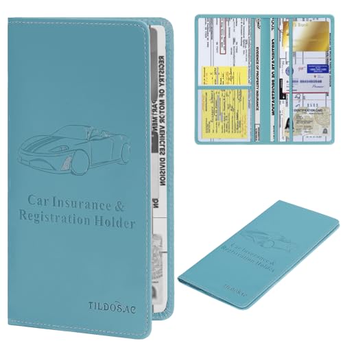 Car Registration & Insurance Card Holder Leather Auto Glove Box Organizer Document Wallet with Magnetic Shut - color: Blue-Upgraded