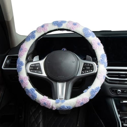 Plush Flowers Steering Wheel Cover Auto Plush Steering Wheel Protector, Anti-Slip, Breathable, Absorbing Sweat, Universal Car Accessories 14.5–15 inch,Fit for Most Car, Trucks, SUV - style: Plush Flowers