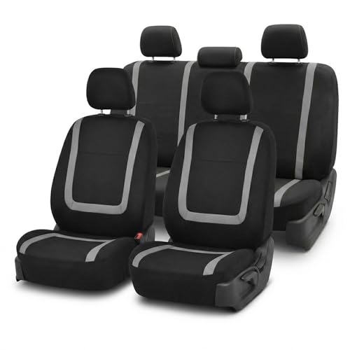FH Group Car Seat Covers Unique Flat Cloth Full Set Automotive Seat Covers Front Set and Rear Solid Bench Gray Black Seat Covers w. Gift Universal Fit Interior Accessories for Cars Trucks and SUVs - color: Gray