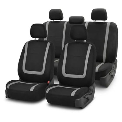 FH Group Car Seat Covers Unique Flat Cloth Full Set Automotive Seat Covers Front Set and Rear Solid Bench Gray Black Seat Covers w. Gift Universal Fit Interior Accessories for Cars Trucks and SUVs - color: Gray