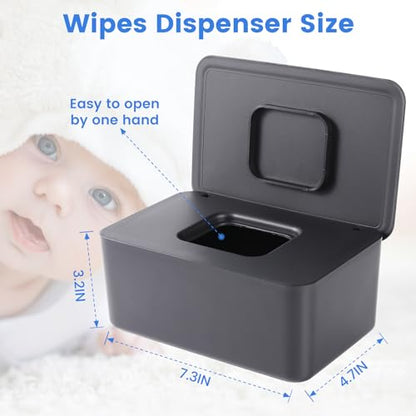 Baby Wipes Dispenser & Wipes Holder - Non-Slip Refillable Baby Wipes Container with Sealing Lid, Keeps Wipes Fresh, Portable Wipes Case for Travel & Home (Black) - color: Black