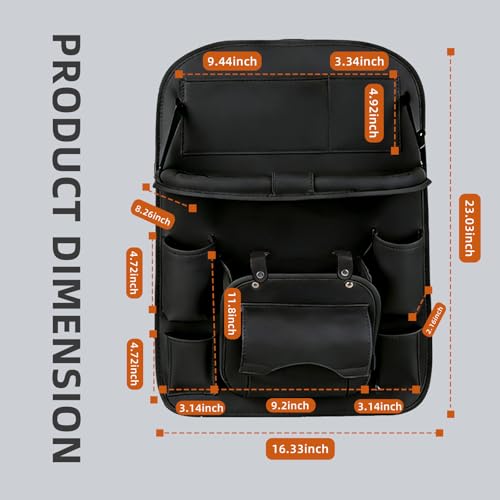 Backseat Car Organizer with Foldable Tray Table,Leather Seat Back Storage with Trash Can, Tablet Holder, Bottle Pockets, Kick Mat Protector, Black,2 Pack - color: Black