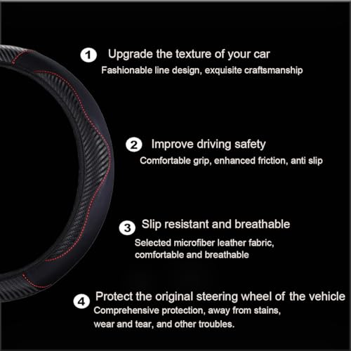 Ultra Fine Carbon Fiber Leather Steering Wheel Cover, Anti Slip and Sun Protective Protect The Steering Wheel, Easy to Install,Universal of 14.5"-15" (Black) - color: Black